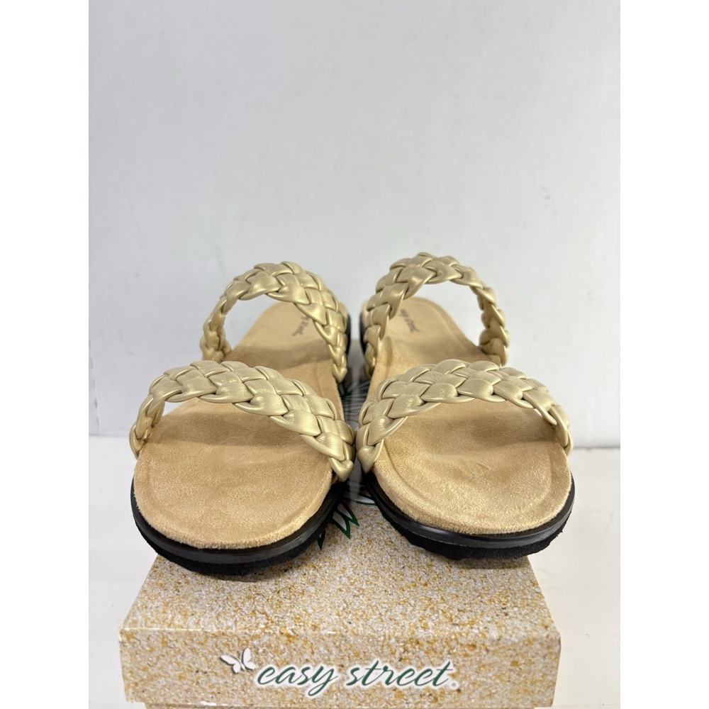 EASY STREET Women's Gold Woven Lightweight Susi Toe Slip On Slide Sandals Sz 10M - Picture 4 of 6